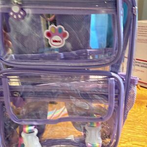HANXIUCAO Clear Purple Backpack Kids Medium with Rainbow Straps